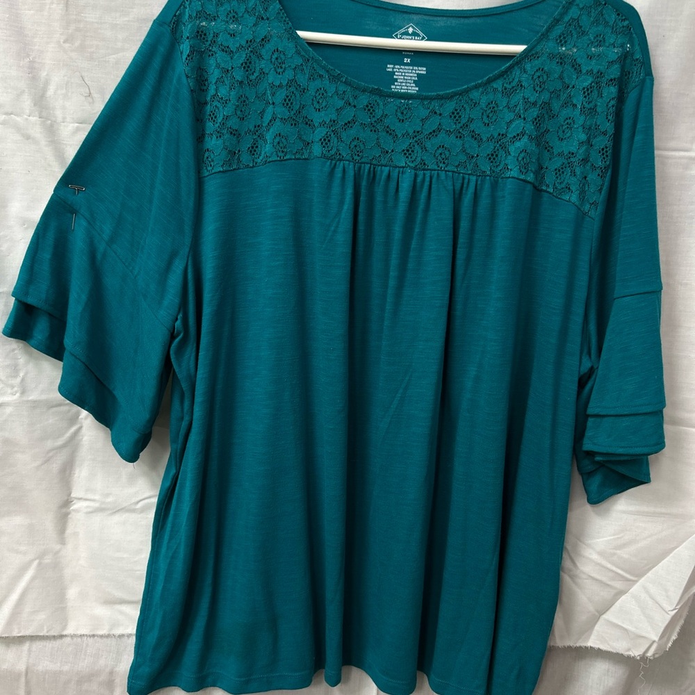 St. John's Bay Green 3/4 Sleeve Embellished Blouse